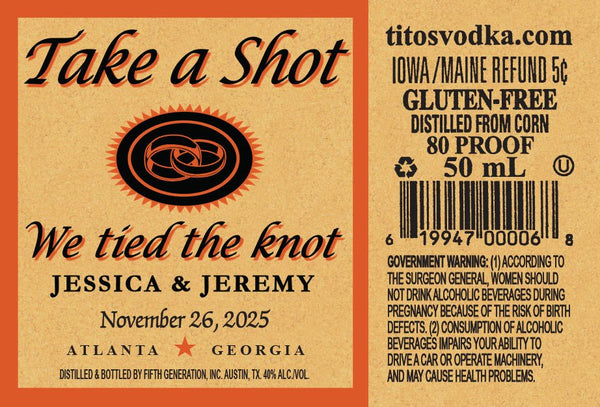 Wedding Favor Customized Tito's shot labels - Labelyourlife